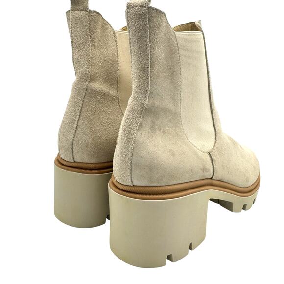 Antonio de Faria Neutral Cream Suede Leather Chunky Lug Pull On Chelsea Boots - Picture 4 of 12